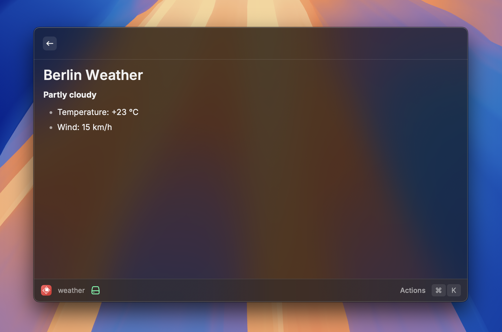 the weather extension showing up in Raycast