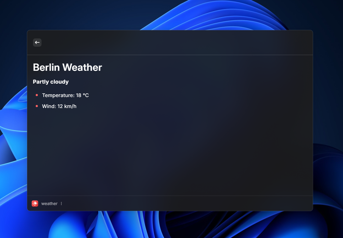 the weather extension showing up in Raycast